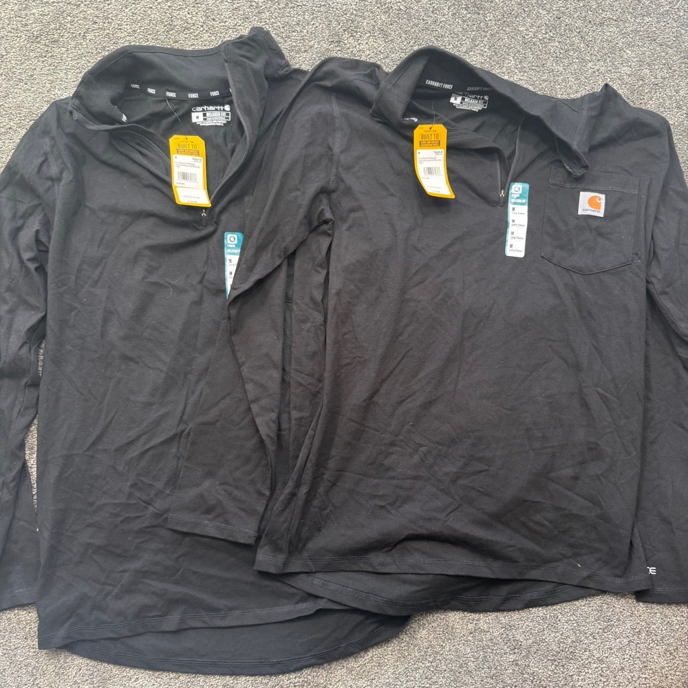 Lot of 2 Carhartt Force Relaxed Fit Midweight 1/4 Zip T-Shirt Black M 104255-N04